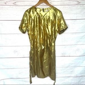 Gerard Darrel gold silk shirt dress 38